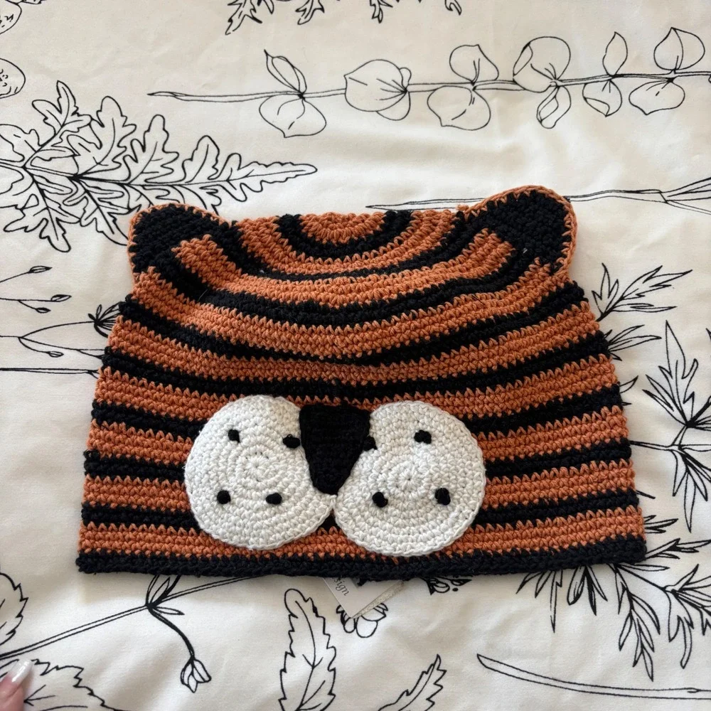 NWT San Diego Hat Co Kids Tiger Crochet Striped Knit Animal Hat Orange And Black
